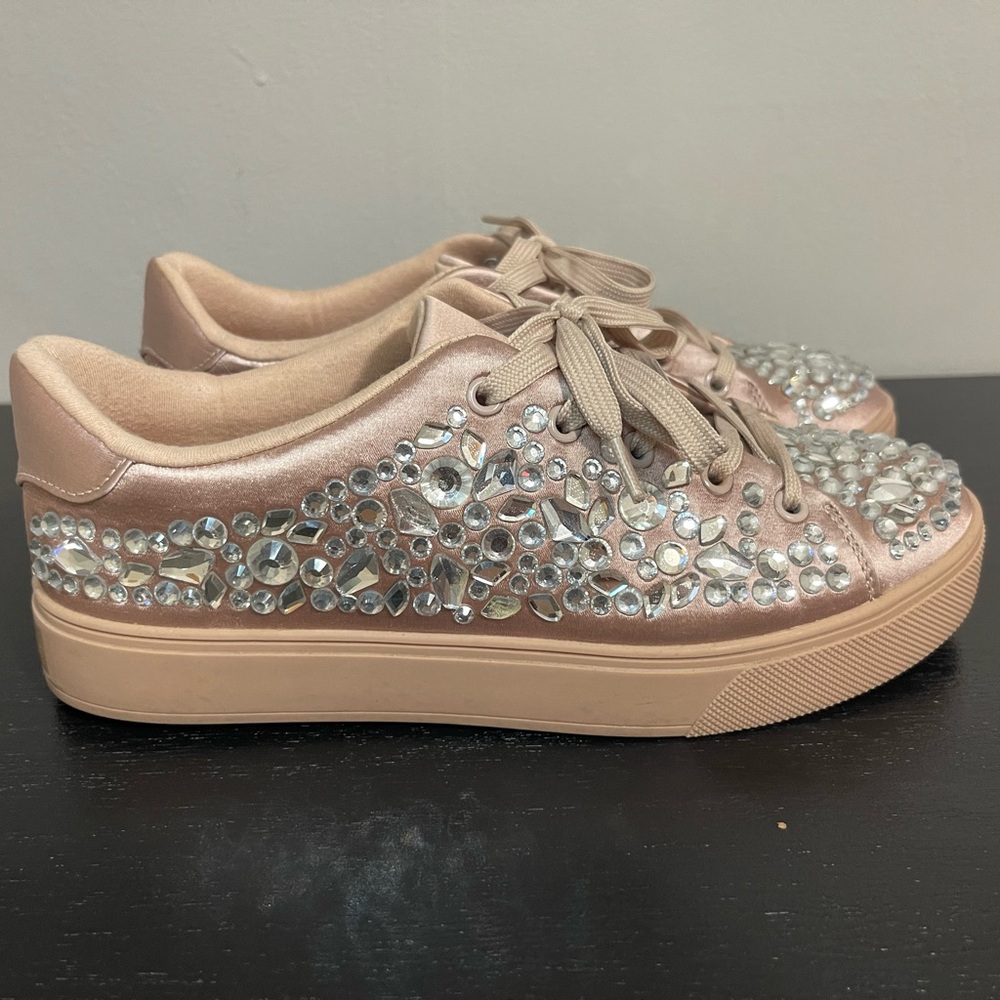 Aldo rose gold pink  Embellished Sneakers, geometric crystal bead work.
